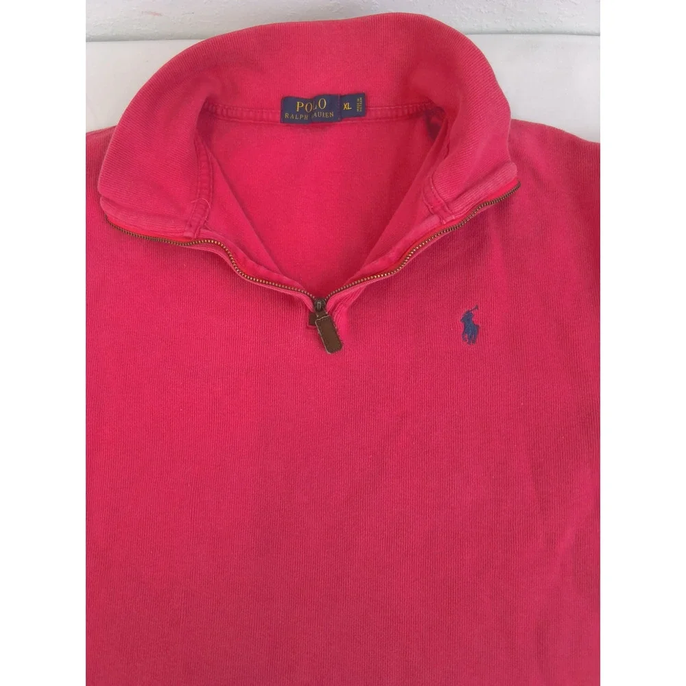 Polo Ralph Lauren 1/4 Zip Sweater Men's XL 100% Cotton Red Blue Pony #W5202